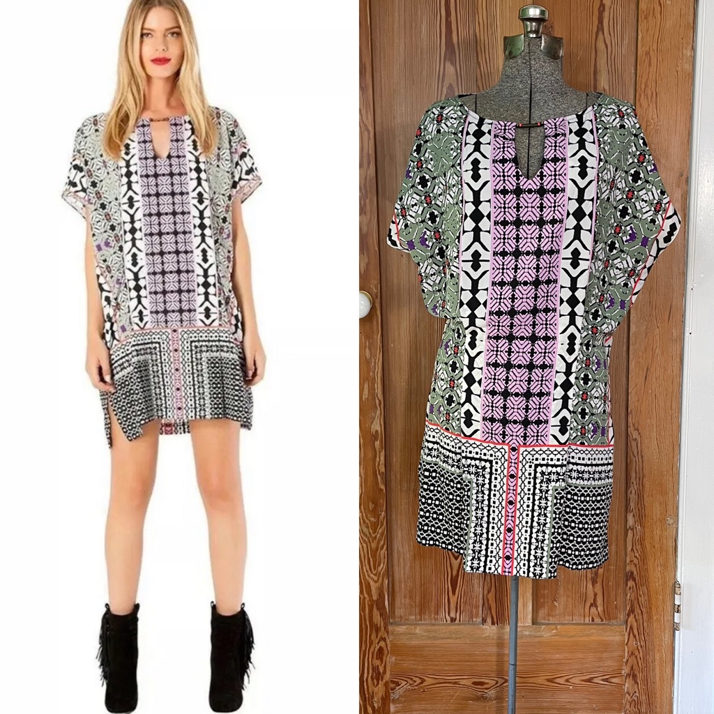 Hale Bob Natalya Crepe De Chine Dress Purple Flutter Sleeve - Size Xs